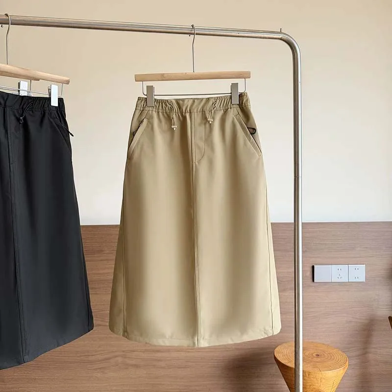 Safari Style Fleece Warm Skirts 2026 Women's Windproof Sheath Skirts Autumn Winter Elastic-waist Drawstring Casual Sports Skirts