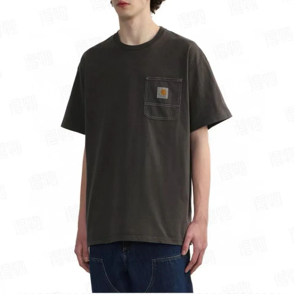 Washed Vintage Short Sleeve T-Shirt Loose Fit Cotton Blend Casual Wear for Men And Women Daily Wear round Neck Pocket Detail