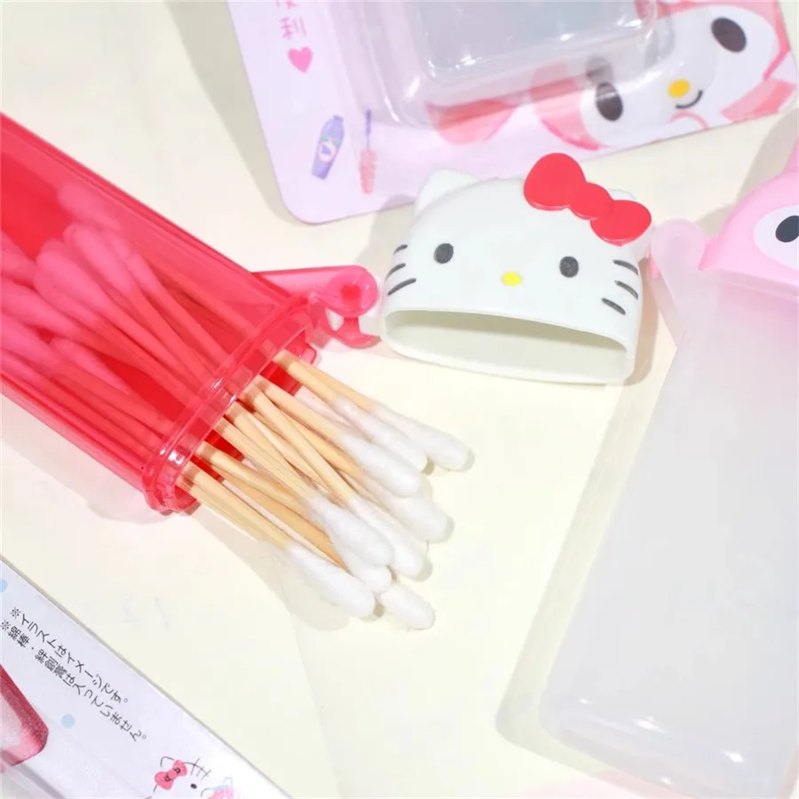 Cartoon Hello Kitty  Saniro Storage Box Kawaii Anime My Melody Toothpick Cosmetic Swab Storage Box Portable Travel Mini Containe