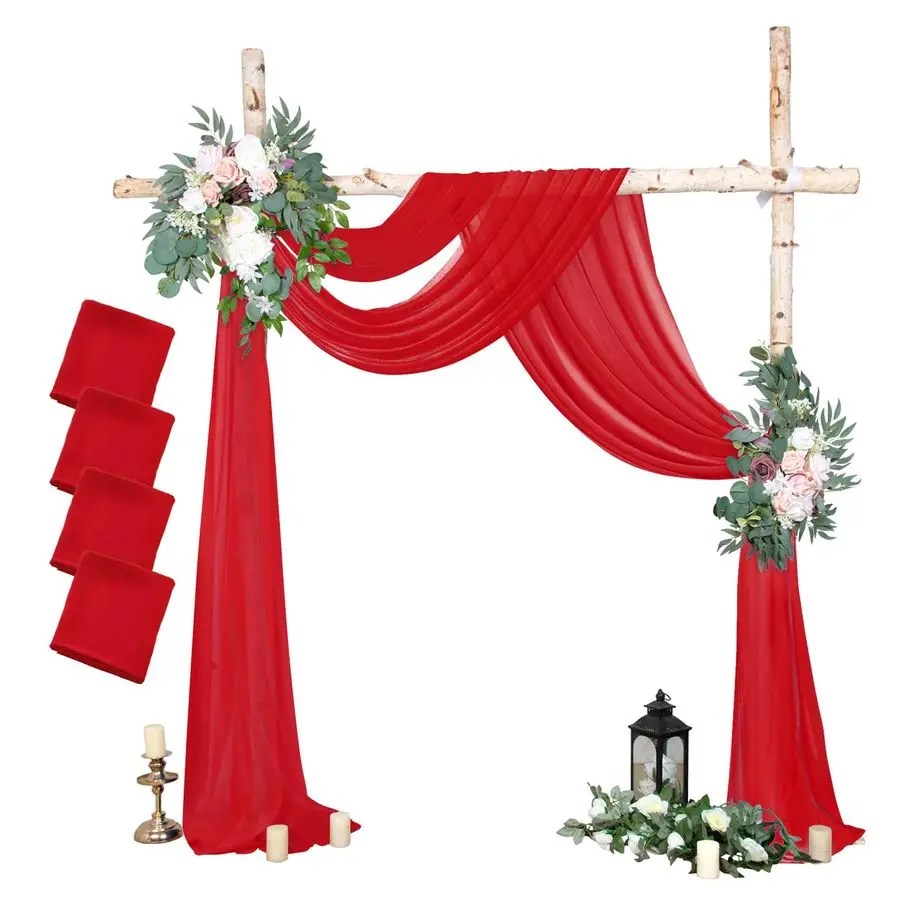 

Красная драпировка для свадебной арки, 4 панели, 29 x 18 футов, прозрачные занавески, красные шифоновые драпировки для девичника, декора вечеринок, свадеб