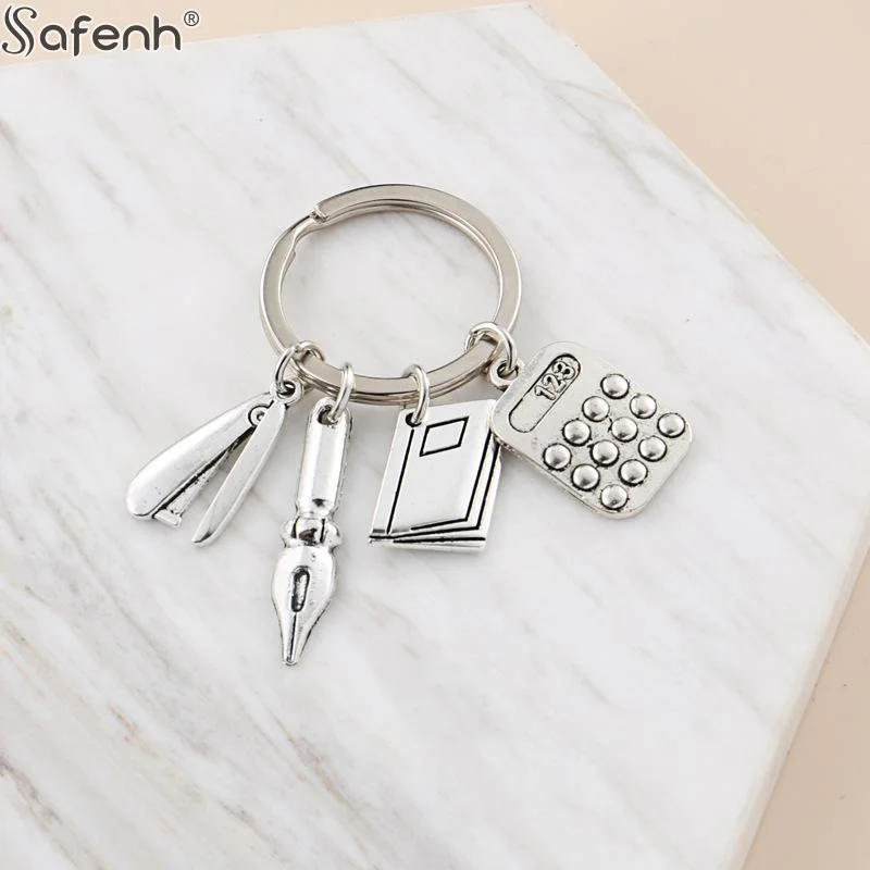 1pc Home Silver Color Keychain Building Triangular Ruler Painting Compass For Architects Engineers Drawing Gifts Jewelry