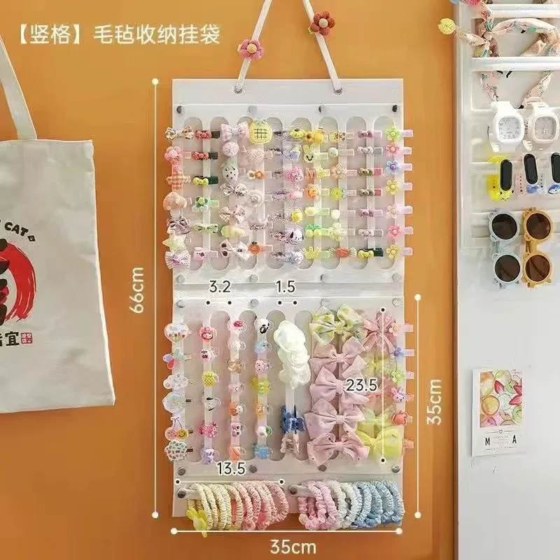 منظم تعليق إكسسوارات الشعر، قطعة واحدة، ديكور حائط لأقواس الشعر، مشابك الشعر، ربطات الشعر، النظارات، كيس التخزين