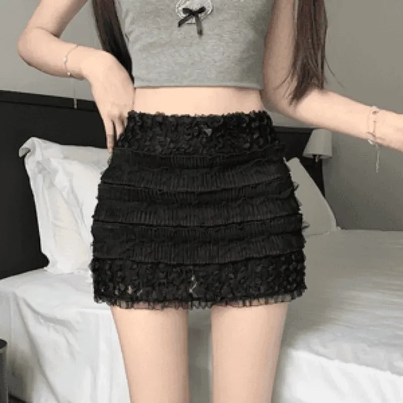 تنورة كعكة دانتيل على شكل حلوة للنساء في الصيف، تنورة مضادة للتعرض لتغطية الورك ومتعددة الاستخدامات على شكل حرف A