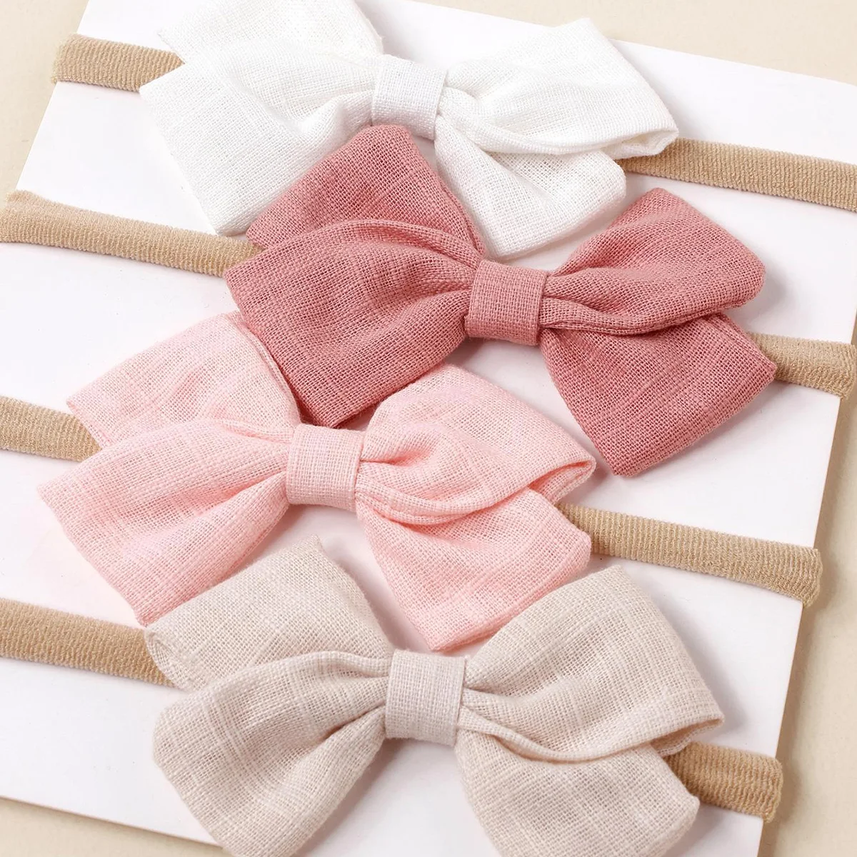 4pcs Baby Bamboo Cotton Bow Nylon Headband Girls Cute Hairband Toddler Photograph Decor Hair Accessories