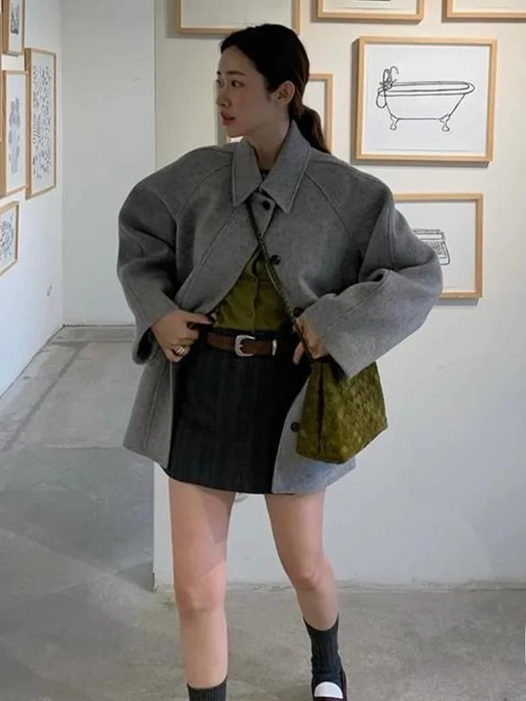 Cappotto di Lana per Donna, Versione Coreana, Casual da Ufficio, Caldo, Tessuto Soffice in Poliestere, Monopetto