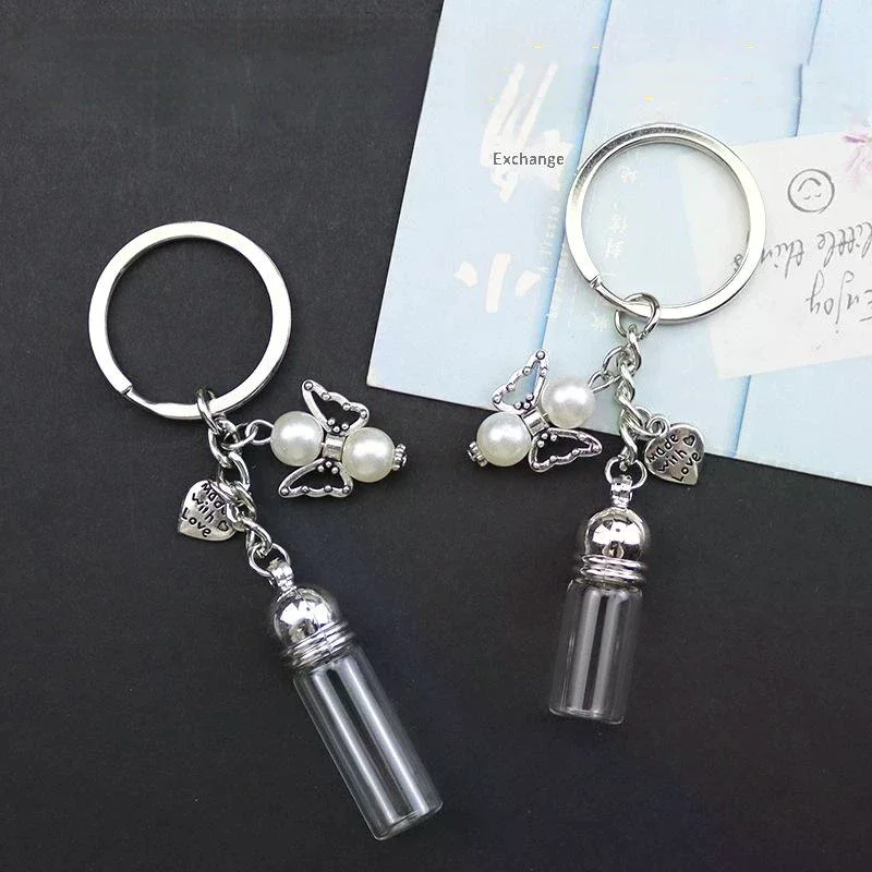 Glass Empty Bottle Keychain Transparent Pendant Essential Oils Perfume Jars Mini Wishing Bottle Keychain For DIY Crafts