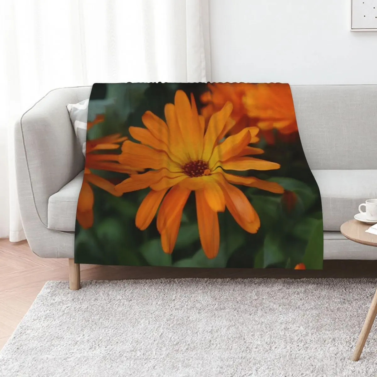 

Tangerine Petals Throw Blanket Cute Plaid on the sofa Giant Sofa Luxury Brand Blankets