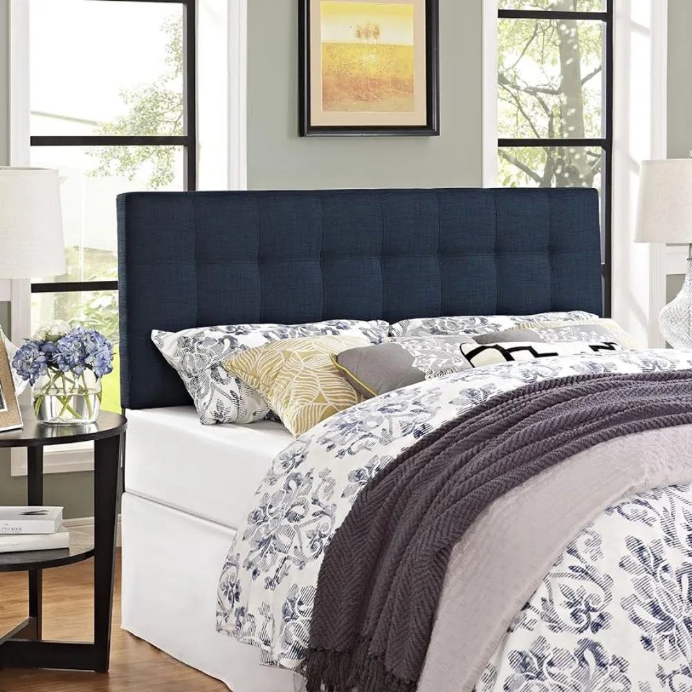 Tufted Linen Fabric Upholstered Queen Headboard in Navy freight Free Bed Headboards Bedroom Furniture Home