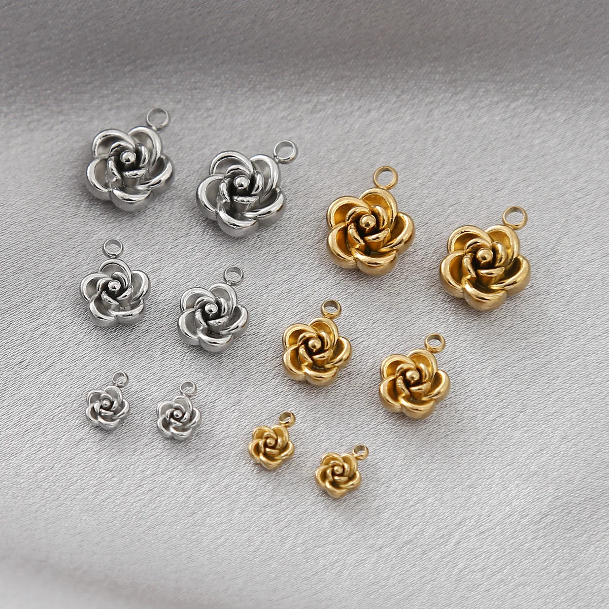 

30pcs Stainless Steel Charms Rose Flower Charm PVD Gold Plated Metal Earring Necklace Bracelet DIY Jewelry Making Wholesale
