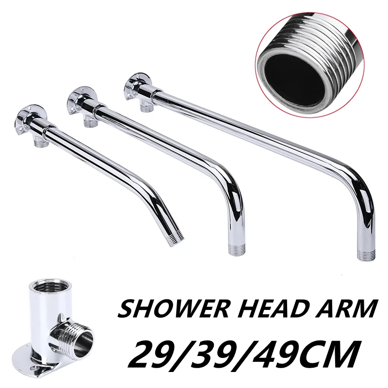 LongJue Stainless Steel Shower Head Extension Arm Kit 90° Bathroom Wall Mounted Shower Accessories Shower Head Fixed Pipe