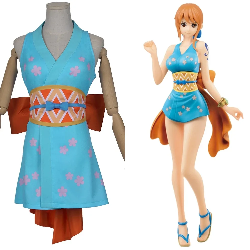 Disfraz de Luffy Nami, sombrero de paja, navegador de tripulación, vestido de juego de rol