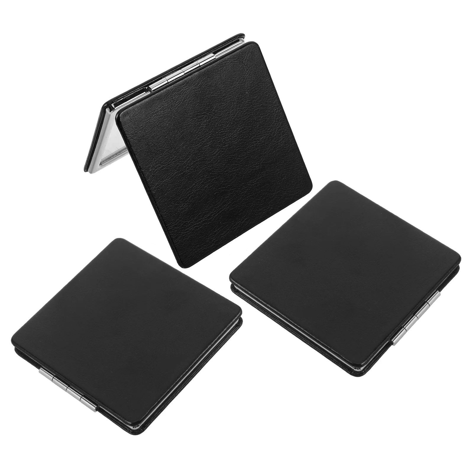 Compact Folding Travel Mirror Mini Handheld Pocket Vanity Rectangular Black Purse Handbag Backpack Office Desk Use