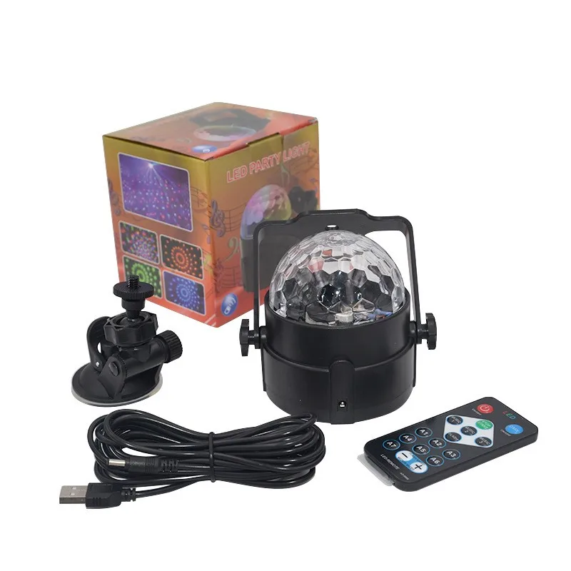 Remote control mini LED crystal small magic ball rotating colorful flash magic ball light USB atmosphere stage