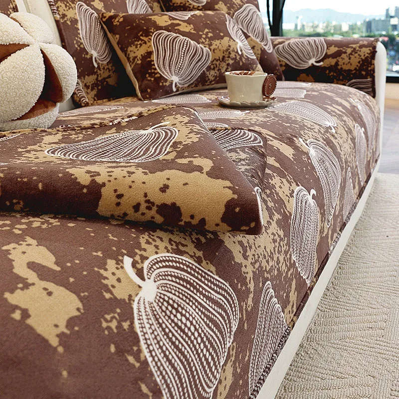 Thickened Milk Velvet Printed Sofa Cushion Luxury Soft Anti-Scratch Non-Slip Sofa Cover Comfort Anti-Dirt Corner Couch Covers
