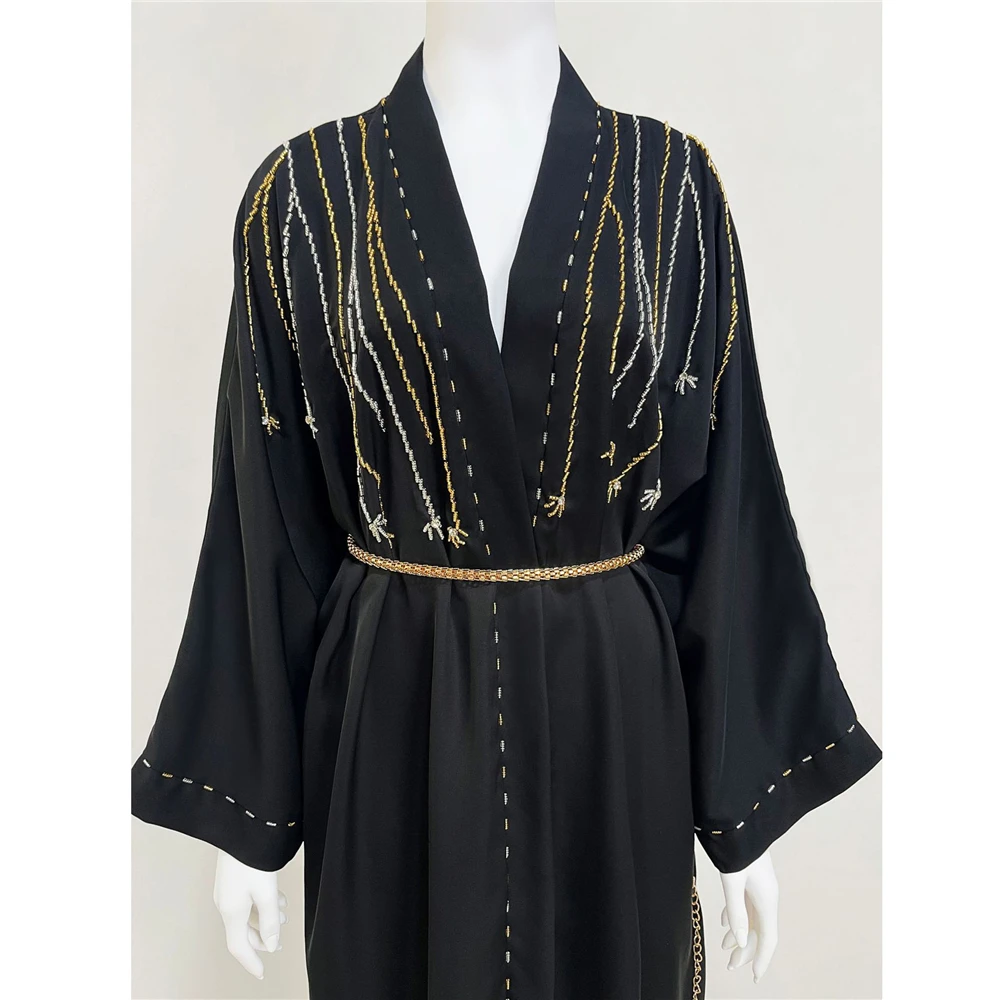 Abayas marocains en diamants pour femmes, cardigan de ceinture de Dubaï, robe musulmane, Eid Ramadan Jalabiya, vêtements islamiques, Abaya ouverte, robe Kimono