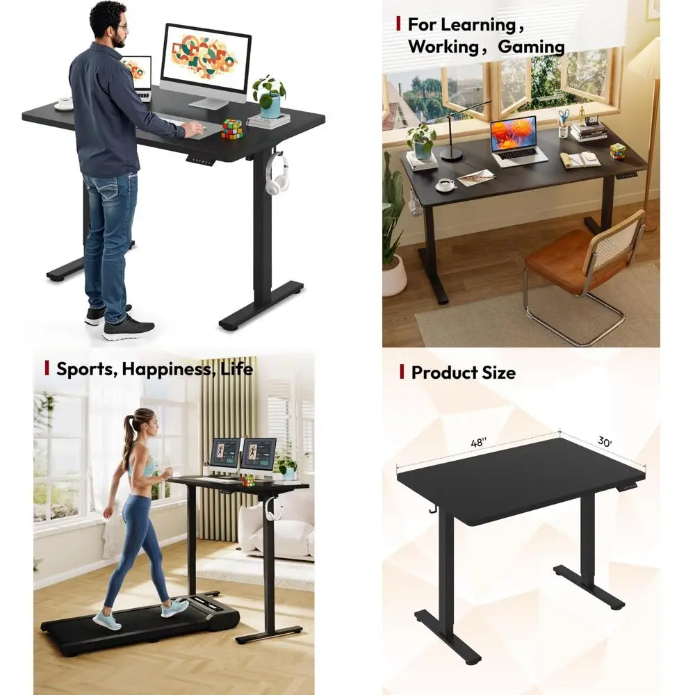 مكتب قائم كهربائي قابل للتعديل بارتفاع 48 × 30 بوصة، مكتب قائم مريح مع وحدة تحكم 6 أزرار للمكتب