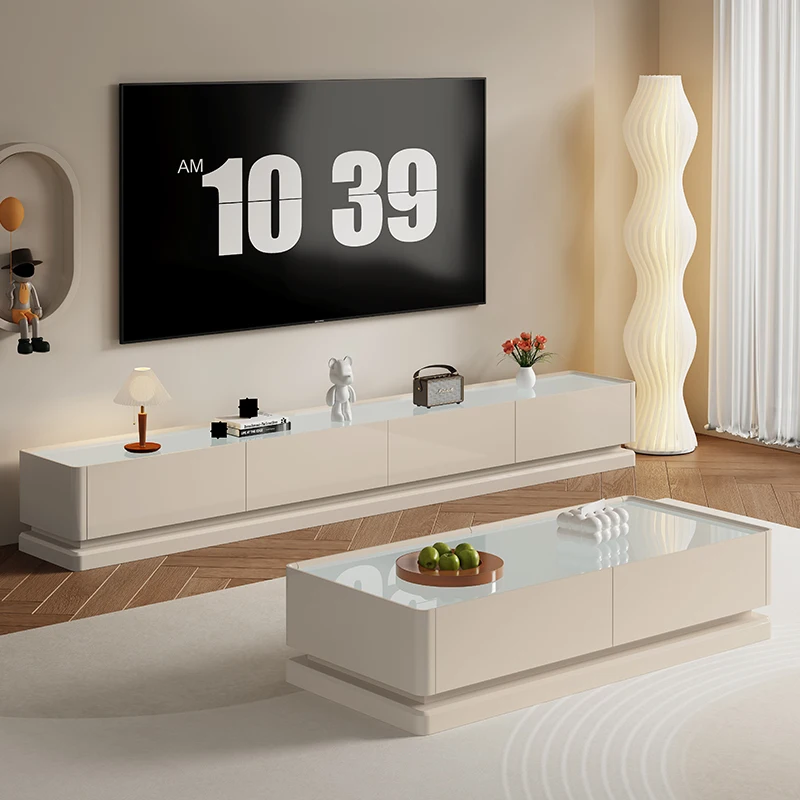 

Cream wind TV cabinet living room 2025 new household solid wood white small apartment TV cabinet floor cabinet combination