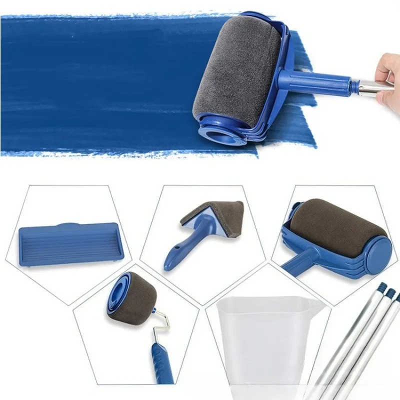 5-in-1 Seamless Sponge Paint Roller Set Multifunctional Household Wall Painting Brush Kit Smooth Finishing Tool