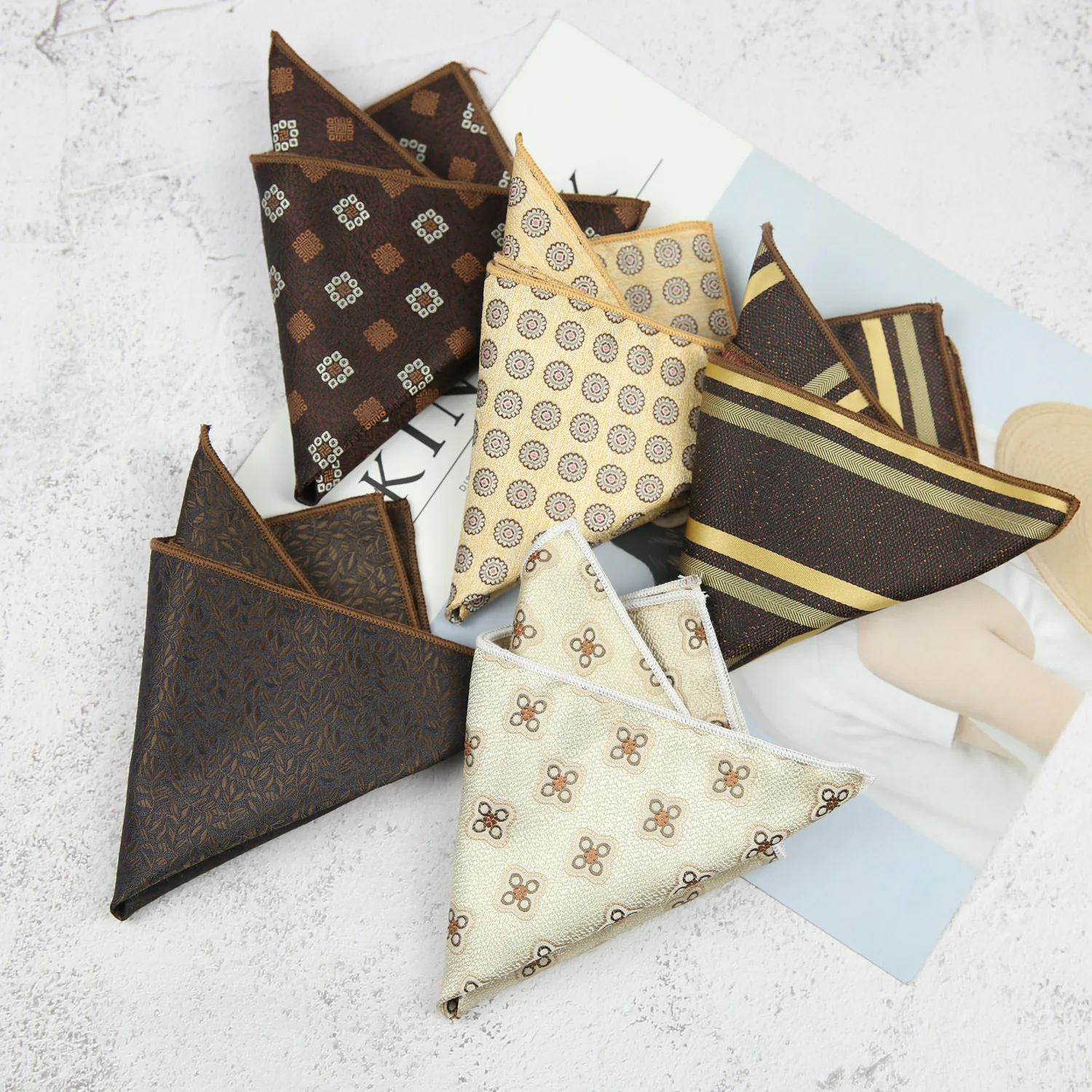 Maillard Men's Suit Pocket Towel Dress Chest Towel Retro Suit Coffee Pattern Small Square Scarf Wedding Fashion 22*22cm