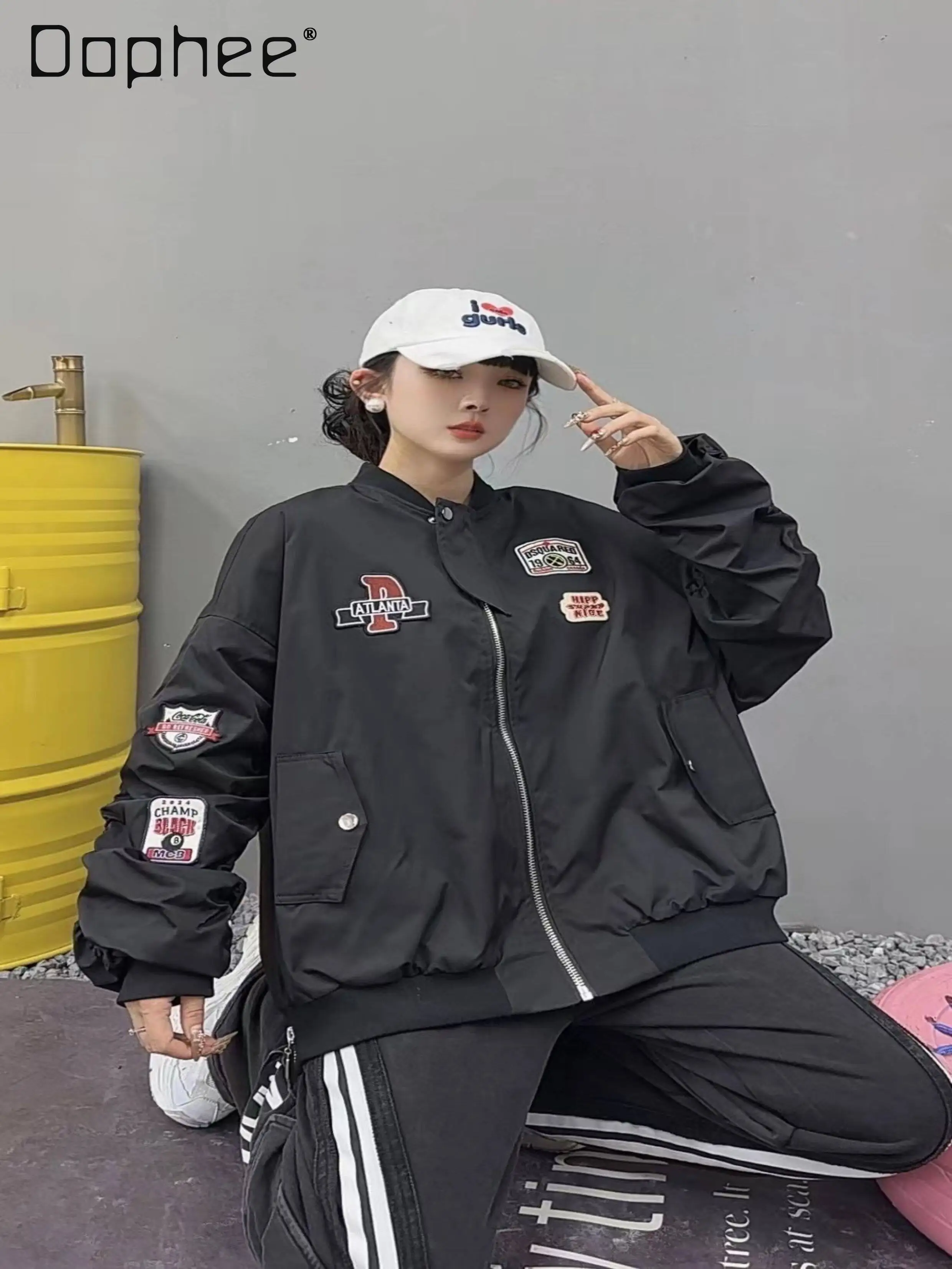 

European-style Baseball Collar Jacket with Zipper for Women 2026 Spring New Letter Embroidery Loose-fitting Baseball Jacket