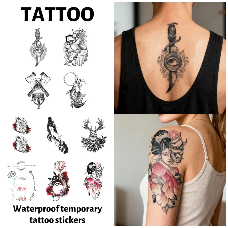 

10 шт. временных татуировок-наклеек, долговечные и водонепроницаемые, реалистичные фальшивые татуировки для мужчин и женщин, для рук, талии, ног