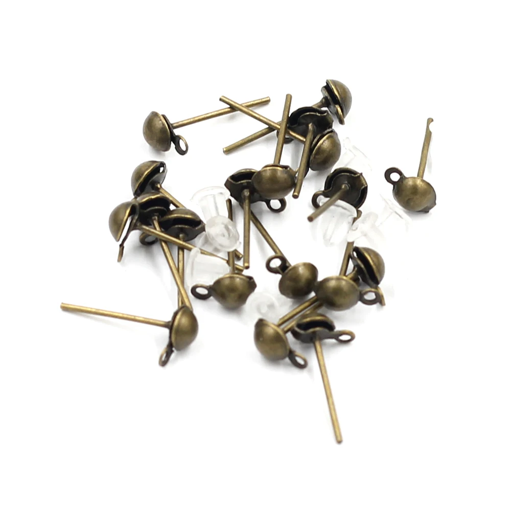 Bronze Tone Earring Posts With Rubber Stoppers Crafts Jewelry DUY Making 14x7mm