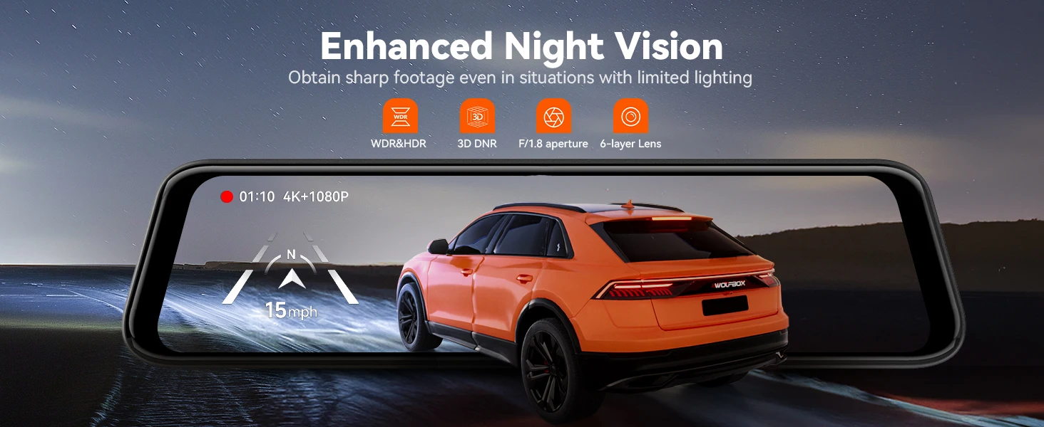 WOLFBOX G850 PRO 4K WIFI Spiegel Dash Cam mit ADAS und BSD 5,8 GHz WiFi Sprachsteuerung Auto DVR Rückspiegel 12 Zoll – Detail 4