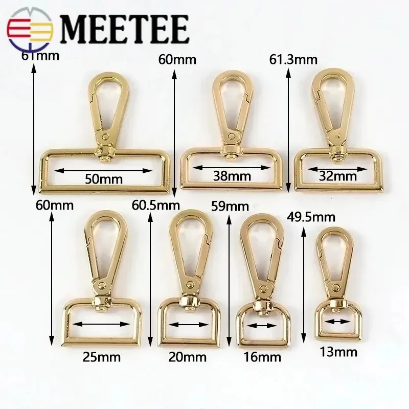 5Pcs Meetee 16-50mm Metal Bag Buckles Carbines Swivel Lobster Clasp Snap Hook Key Chain Strap Clip Leather Hardware Accessories