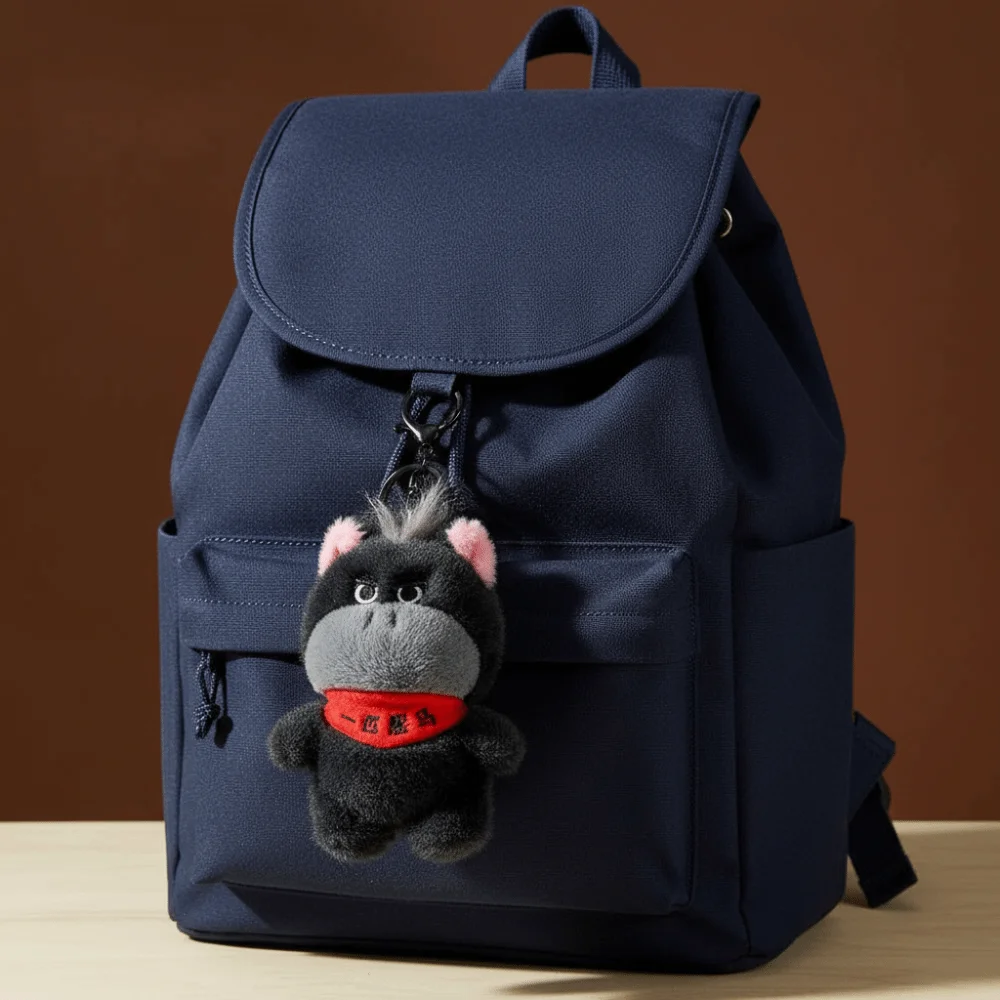 Cartoon Horse Stuffed Keychain Black Stuffed Pony Pendant Soft Keyring Simulation Horse Keychain Birthday Gift