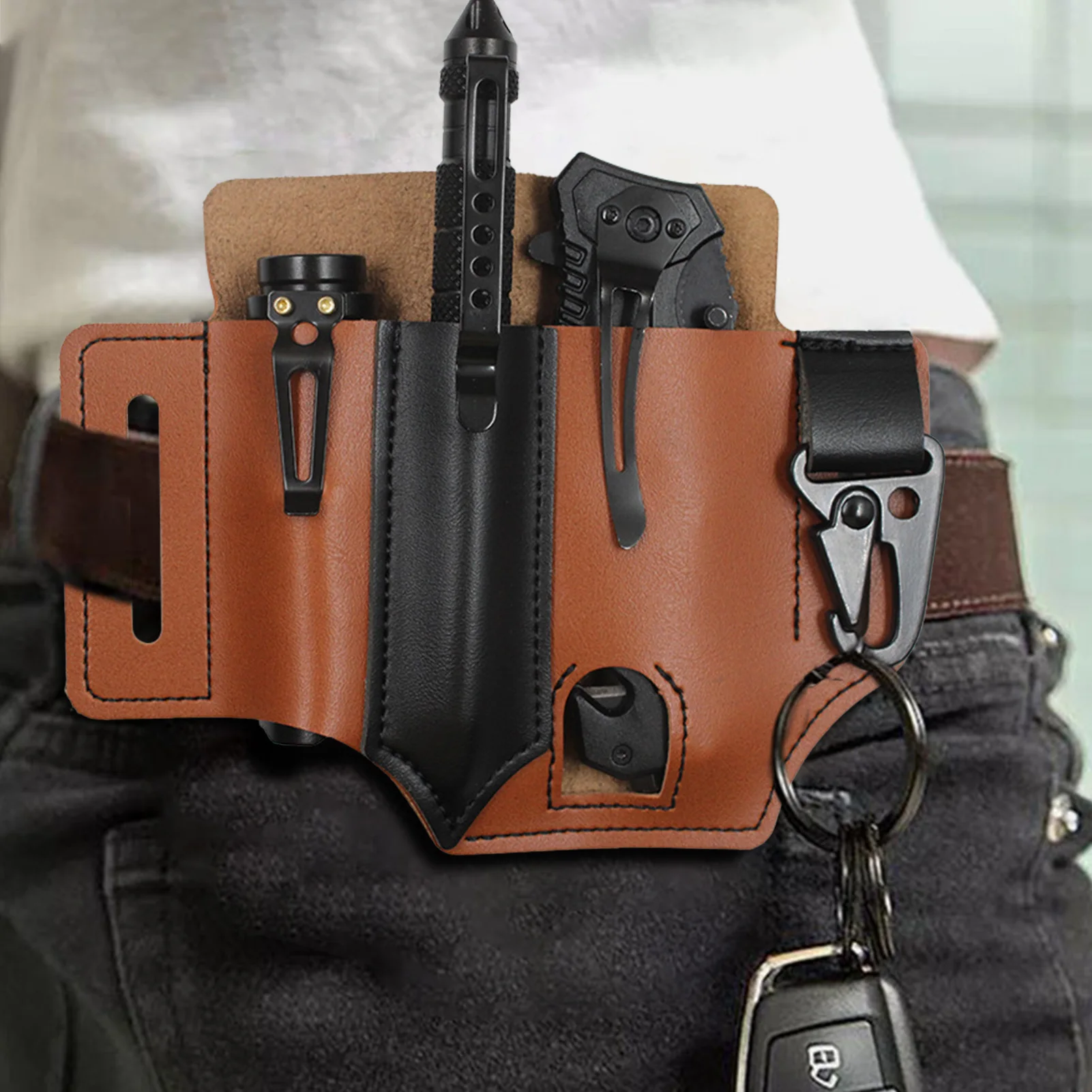 Multi Tool Belt Leather Bag Portable Tool Storage Bag Holster Outdoor Camping Hunting Waist Leather Pocket Fast Shipping