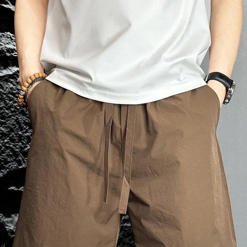 Ice Silk Casual orts for Men Thin Loose Qui Dry Workwear American Sle Five-Quarter Length Straight Leg Summer orts