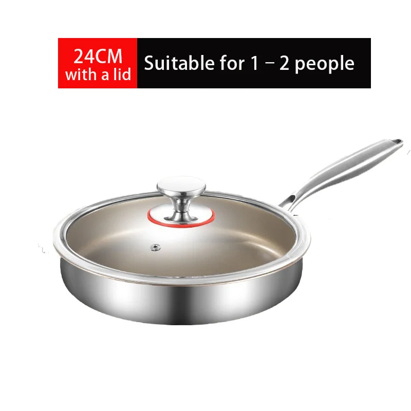 

Titanium Stainless Steel Frying Pan with Glass Lid, Coating-Free Non-Stick, Scratch-Resistant, Durable And Easy to Clean. Fits Induction And Gas Stoves, Perfect for Stir-Fry, Fry, Roast, Daily Meals And Family Parties