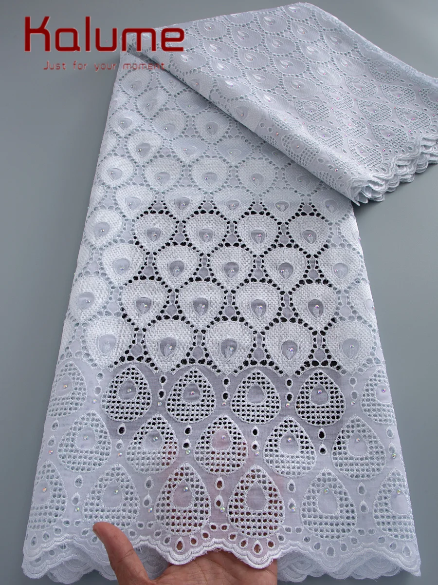 

Kalume Lace African Cotton Lace Fabric With Rhinestone Swiss Voile Lace In Switzerland 2026 High Quality for Wedding Party Dress