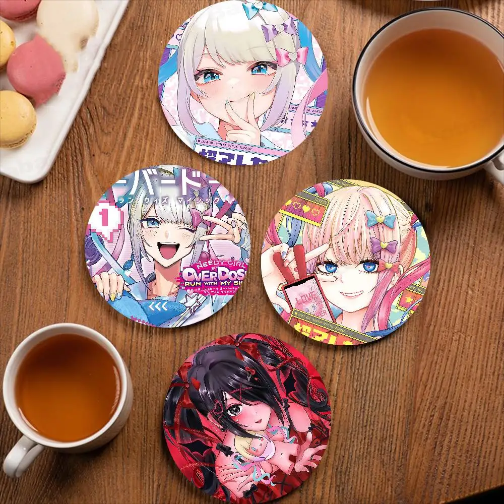 Needy Girl Overdose Game Themed Wooden Coaster Creative Heat-Resistant Non-Slip Table Mat, Suitable for Protecting Desktop