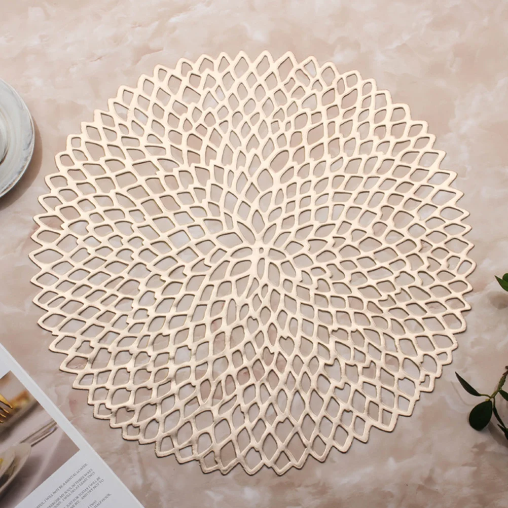 2 pezzi di cuscinetti da tavolo antiscottatura in rete scavata in PVC dorato con isolamento termico, cucina rotonda, sala da pranzo, pratica durata