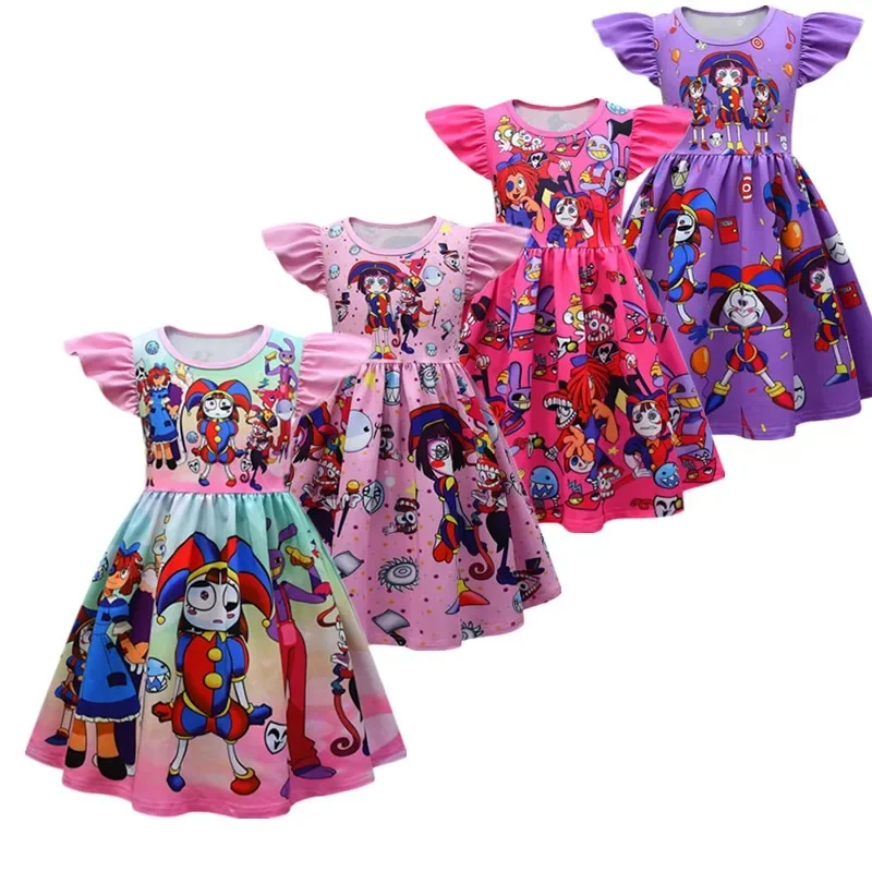 DIGITAL CIRCUS Cosplay Costume Kids Girl Birthday Party Princess Dress Pomni Cartoon printed Dress Halloween Carnival Costume