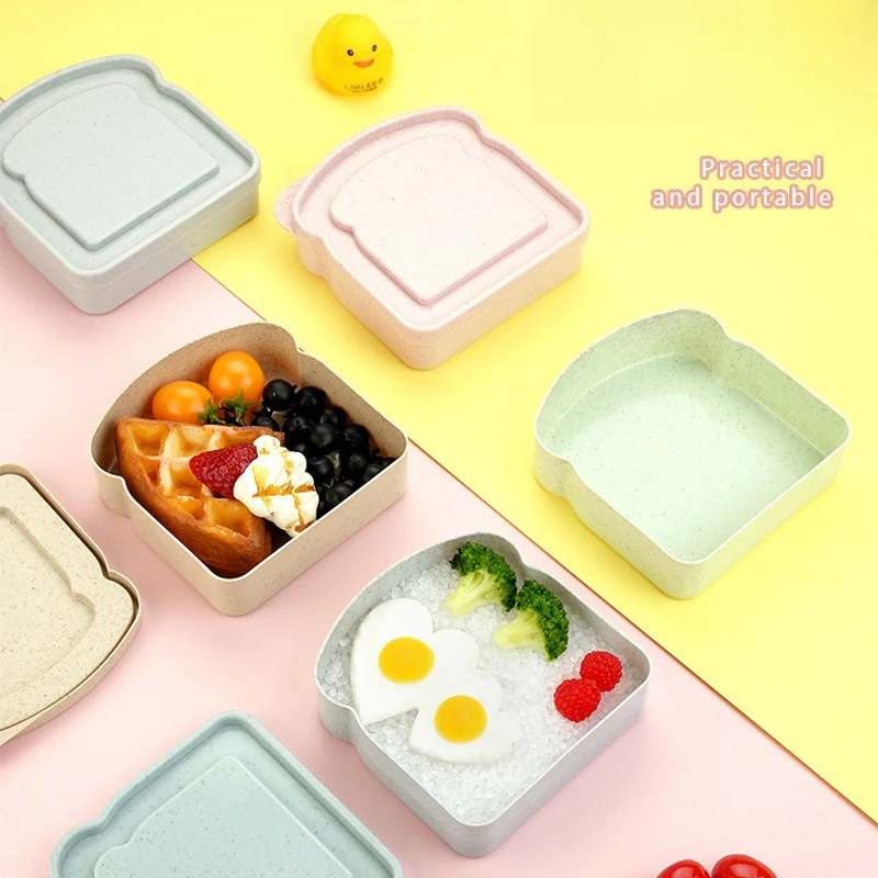 

2 pcs Wheat straw preservation box, household bread and toast storage box, outdoor portable large capacity sandwich meal box