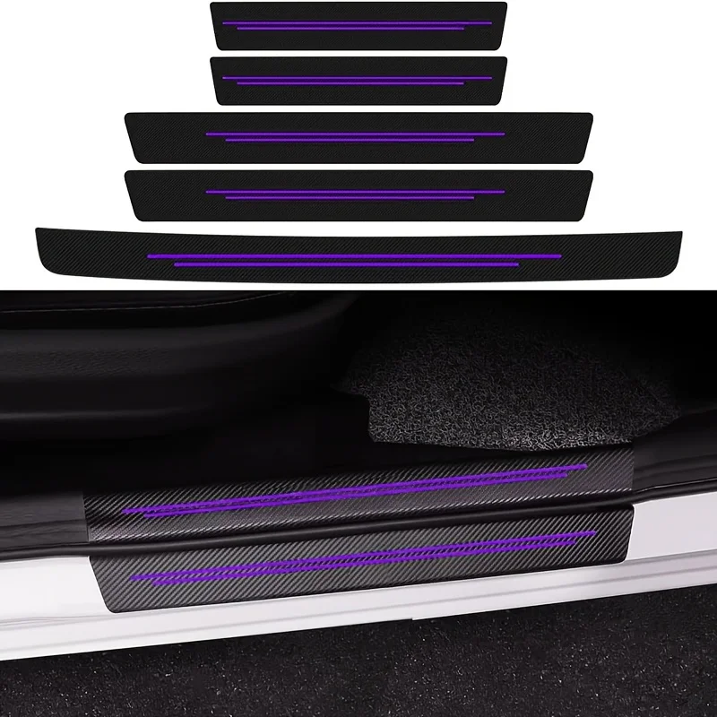 

5 комплектов защитных накладок на пороги из углеродного волокна из искусственной кожи, защитные накладки на пороги автомобиля от износа и слез.