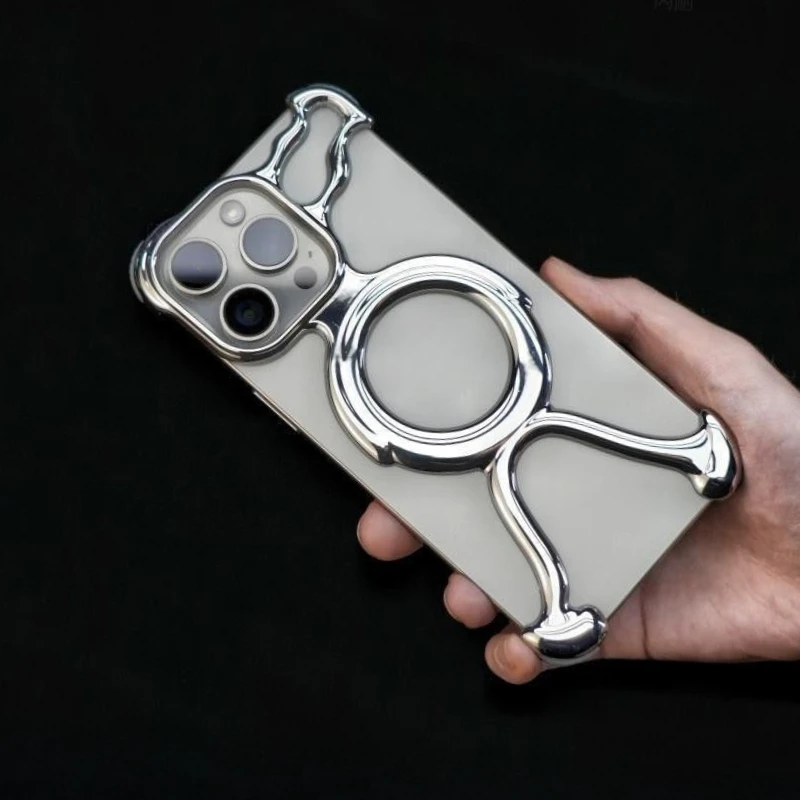 

HOCE Liquid Metal Magnetic Phone Case For iPhone 13 14 15 16 Pro Max Irregular Frameless Heat Dissipation Shockproof Cover