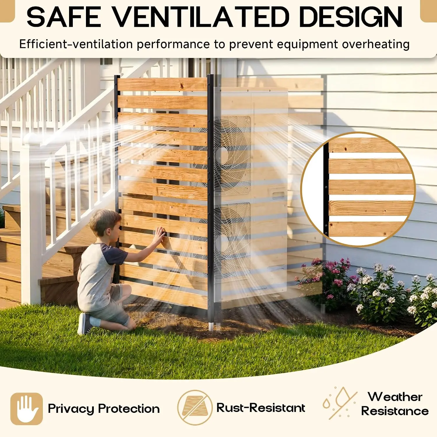 5ft H×3.2ft W(1 Panel) Privacy Fence Screen,No-Dig Wood Outdoor Privacy Screen,Aluminum Post,Air Conditioner Fence,Pool Equipment Enclosure,Trash Can Enclosure,Privacy Fence Panels for Patio/Garden