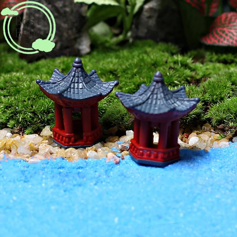 (BBQ4)2PCS Mini Desk Decoration Torii Gate Japanese Garden Miniature Shrine Ornaments Micro Stone Gazebo Shelf Japan