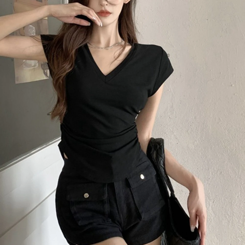 Camisa de manga corta con cuello en V, camiseta informal para eventos, cómoda camisa de verano, ropa informal diaria para uso diario