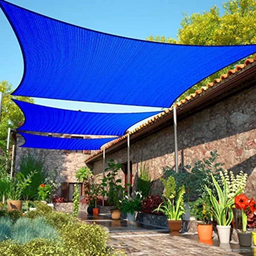 

16' x 19' Blue Sun Shade Sail UPF50 Rectangle smTAPR1420 Canopy Fabric Cloth Screen Water Permeable UV Resistant Heavy Duty Car