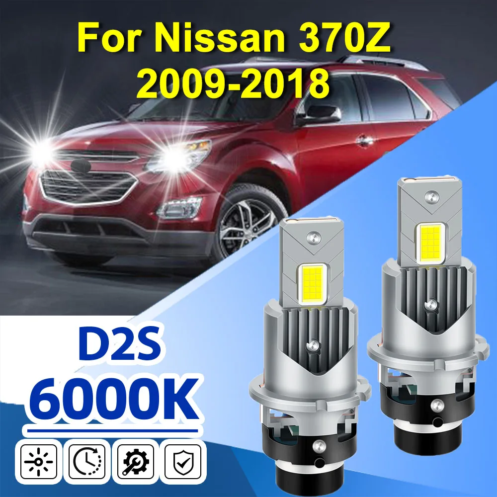 For Nissan 370Z 2009-2018 D2S D2R LED Headlight Bulb Super White 6000K HID Xenon Replacement Headlamp for Enhanced Visibility