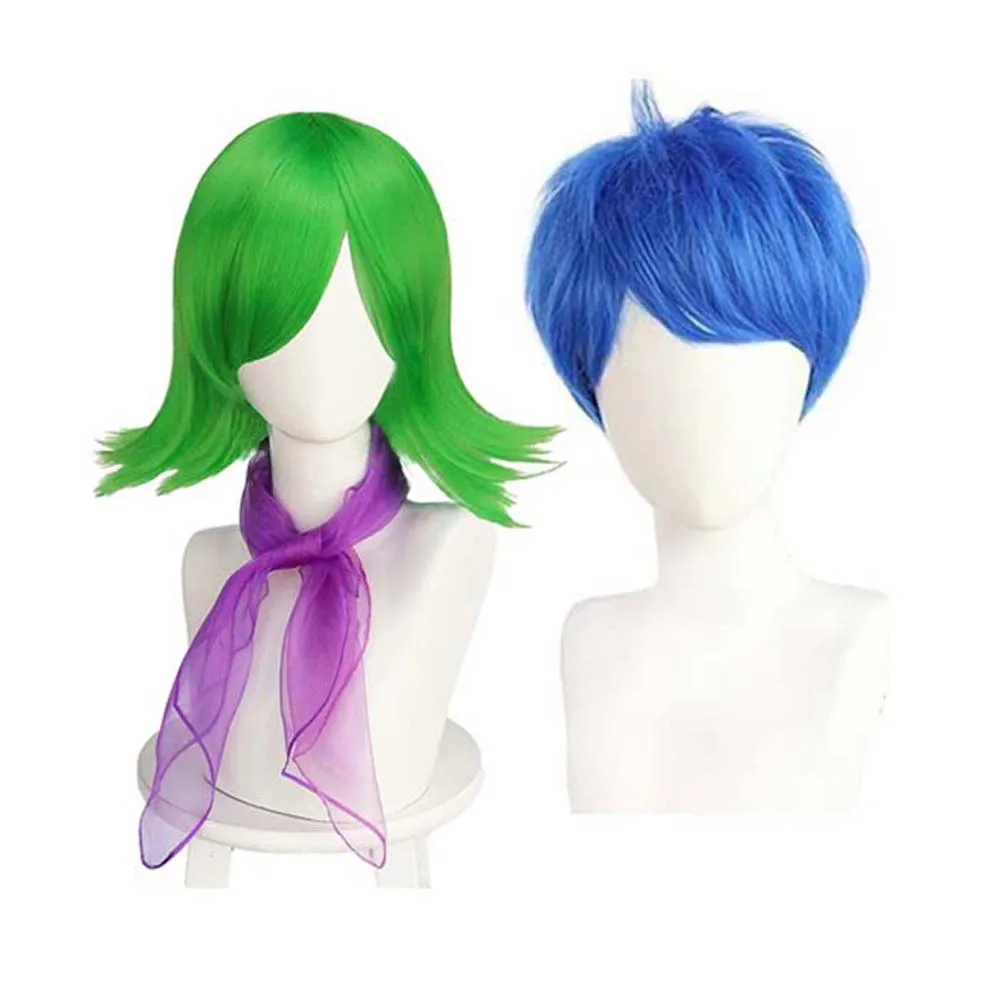 Inside Out 2 Disgust Joy Cosplay Wig Green Blue Short Hair Movie Cartoon Anime Role-Playing Girls Dress Up Props Wigs Headpiece