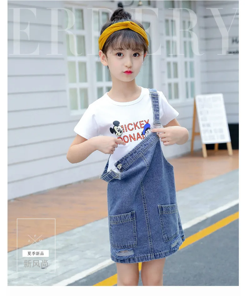 2024 Kids Overalls Jeans for Girls Children Denim Jumpsuit Pockets skirt Teenager lady miss Suspender Slip dress 4 5 9 12 year