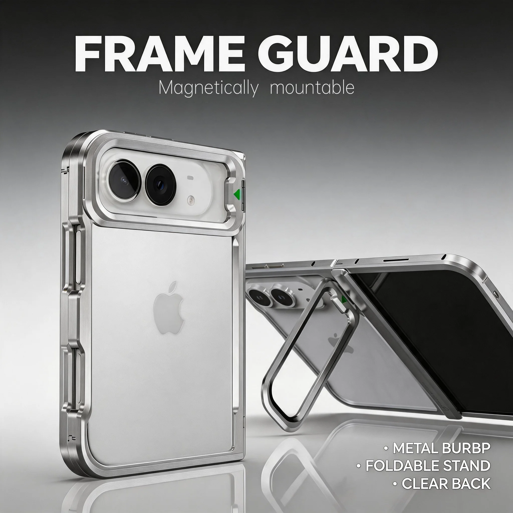 For iphone Duo Case Metal Bumper,Slim Metal Frame Backless,With Stand,Shockproof,Screw Free Installation