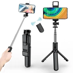 3In1 Bluetooth Wireless Selfie Tripod With Fill Light Shutter Remote Control Portable Foldable Monopod For iPhone Smart Phone