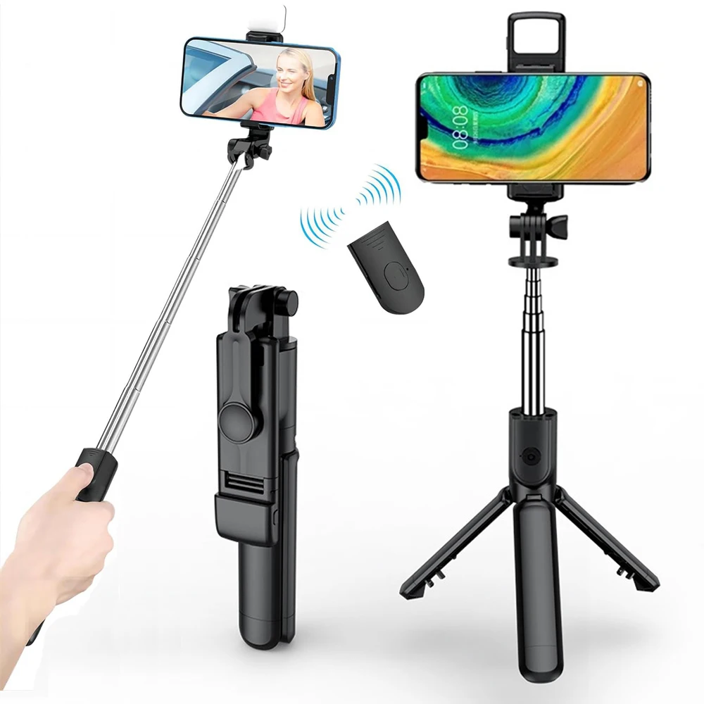 3In1 Bluetooth Wireless Selfie Tripod With Fill Light Shutter Remote Control Portable Foldable Monopod For iPhone Smart Phone