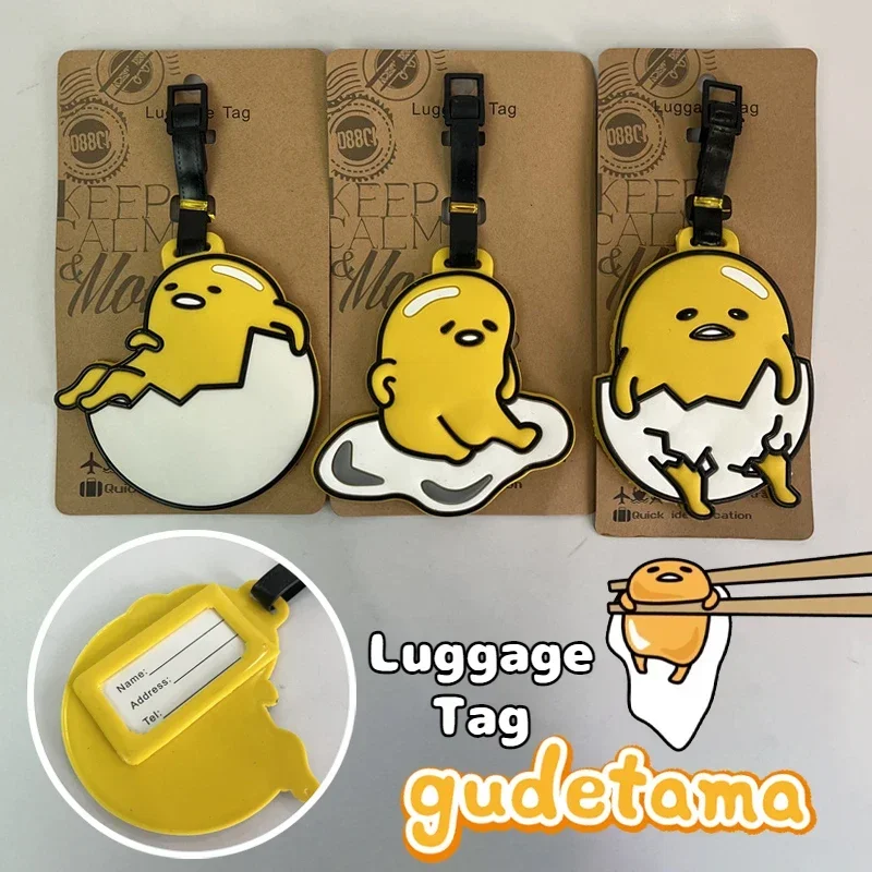 New Sanrio Cute Gudetama Luggage Travel Accessories Tag Silica Gel Suitcase ID Addres Holder Baggage Boarding Tag Portable Label